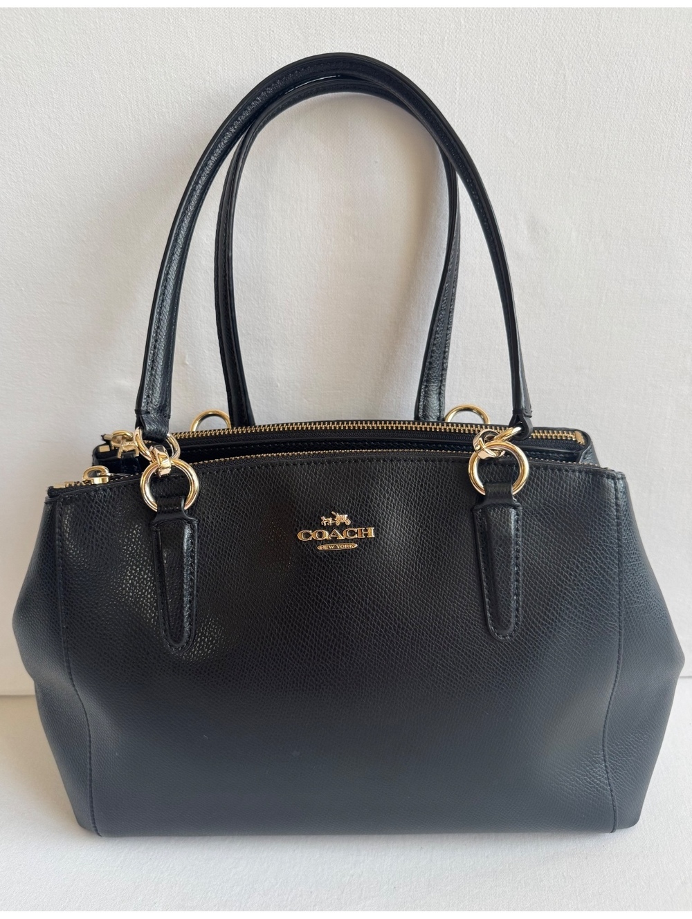 Coach Small Christie Carryall F36637 Black Crossgrain Leather Satchel Gold